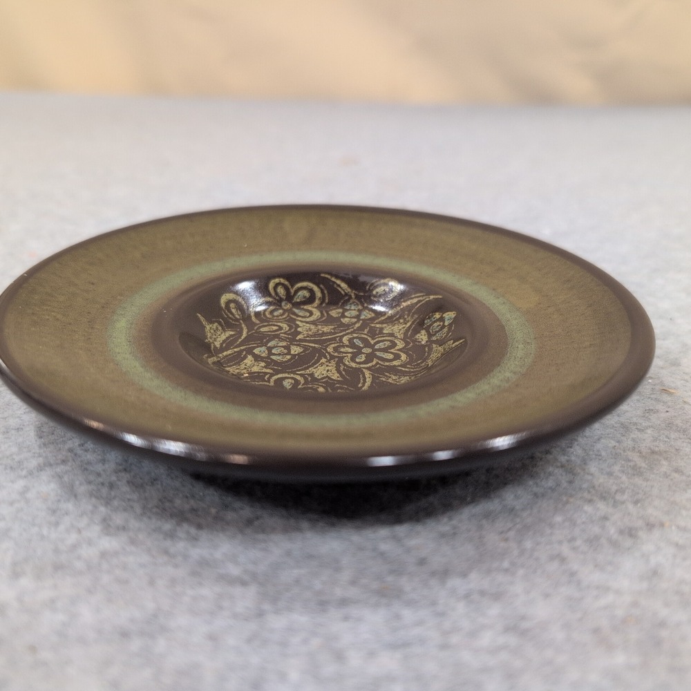 Franciscan Madeira Brown Moss Green Floral Earthenware Saucer Plate Vintage MCM - Picture 2 of 7